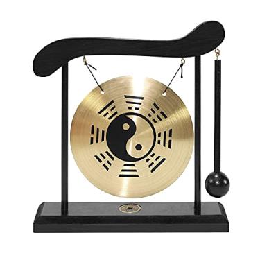 Imagem de Qudai mesa de gongo para mesa de gongo Instrumentos de percussão do carrilhão de vento com martelo para a decoração da casa. Presente de inauguração - símbolo de Taiji Gráfico de fofocas chinesas S