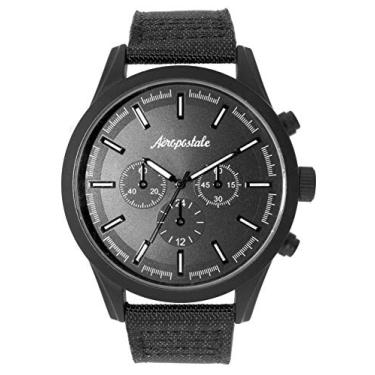 Imagem de Aéropostale Relógio de quartzo masculino - pulseira de lona preta - relógio preto sobre preto, alça