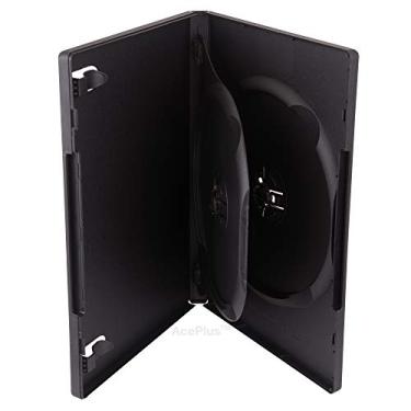 Imagem de AcePlus 10 capas pretas duplas de DVD para capacidade de armazenamento de 2 discos em espessura de tamanho padrão de 14 mm com bandeja de dobradiça interna (pacote com 10)