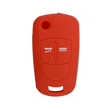 Imagem de CSHU 2 Botões Silicone Remoto Flip Folding Car Key Case Cover Chaveiro Ring Key Bag, apto para Opel Vauxhall Corsa Astra Vectra Signum, vermelho