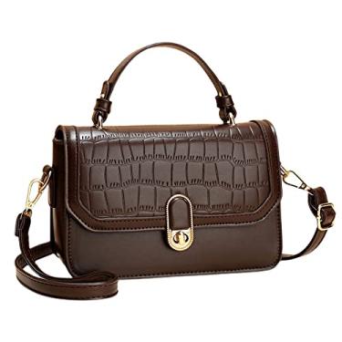 Imagem de Bolsa de ombro elegante elegante e moderna para mulheres bolsa de couro de crocodilo, Café