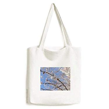 Imagem de Bolsa de lona para fotografia de ramo de flor de cerejeira bolsa de compras casual bolsa