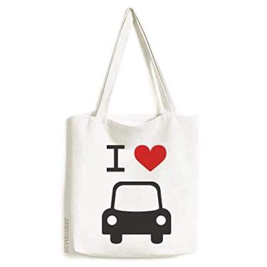 Imagem de Bolsa de lona com estampa de carro I Love Red Heart Bolsa de compras casual