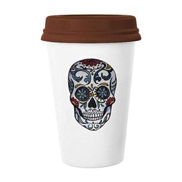 Imagem de Caneca de cerâmica com ilustração de cultura nacional do México com caveira cinza