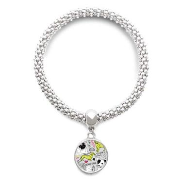 Imagem de DIYthinker Pulseira de prata com pingente de desenho de cachorro com estampa de ilustração de brinquedo com pingente de corrente ajustável