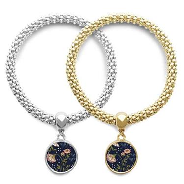 Imagem de DIYthinker Pulseira de flor selvagem rosa para amantes da tinta da planta pingente, joia para presente de casal