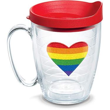 Imagem de Tervis Pride Heart Made in USA Copo isolado de parede dupla mantém as bebidas frias e quentes, caneca de 473 ml com alça, clássica