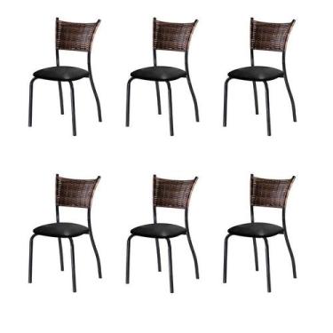 Imagem de Conjunto Com 6 Cadeiras Espanha Iv Preto 89 Cm - Mais Decor