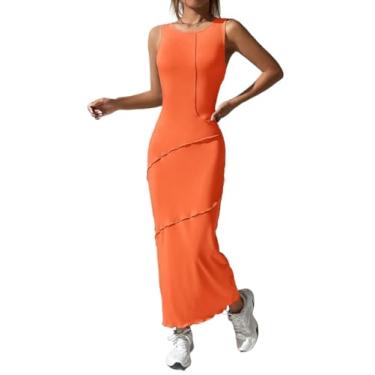 Imagem de Camisa Feminina Top-stitching Lettuce Trim Tank Dress (Color : Orange, Size : X-Small)