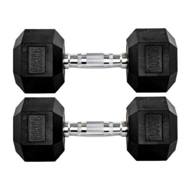 Imagem de Par Halteres 10kg + 10kg Dumbbell Sextavado Emborrachado Pegada Cromada Gallant (GDb10F3B-Pt)