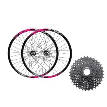 Imagem de Kit Bicicleta Par Roda Aro 29 KOG Cassete Freio Disco com Catraca Pinhão Cassete 8v,Preto Rosa