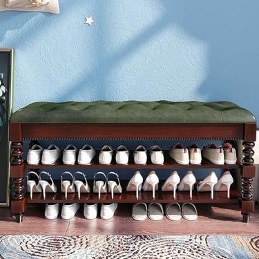 Imagem de Sapateira de madeira maciça, caixa de armazenamento oculta, banco de sapatos com almofada, pode armazenar sapatos de tamanho grande, salto alto, sapatos de cano médio, etc