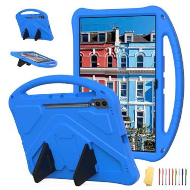 Imagem de UUcovers Capa infantil para Samsung Galaxy Tab S9 Ultra e S8 Ultra de 14,6 polegadas 2023/2022 (SM-X910/X916/X918/X900/X906) com suporte/alça para crianças, leve, macia, EVA à prova de choque, azul