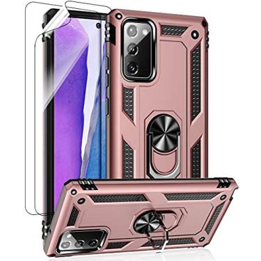 Imagem de Capa para Samsung Galaxy Note 20, capa Note20 5G com protetores de tela HD, suporte de anel de metal de nível militar para Android com suporte de anel de metal de 4,5 metros de queda testada à prova de choque para Samsung Galaxy Note 20 ouro rosa