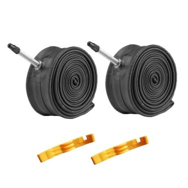 Imagem de Tubo interno de tubo de bicicleta de válvula Presta rosqueada iEllevie 26 x 1,9/2,125 FV – Pacote com 2 alavancas de pneu de bicicleta grátis