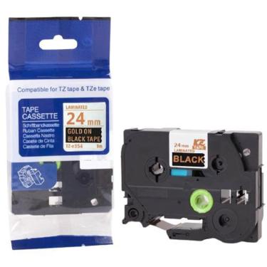 Imagem de Fita Aplicável Brother Tz Tze 354 Preta Letra Dourada 24Mm