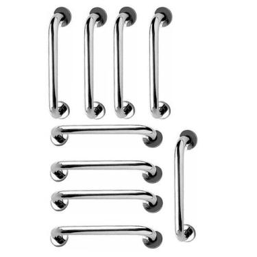 Imagem de Alça Barra de Apoio Inox 30cm Kit 9 Unidades Segurança Idoso Cadeirant