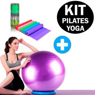 Imagem de Kit Bola Pilates Yoga 55cm + Faixa Elástica para Fisioterapia Thera Ba