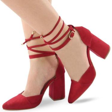 Imagem de Sapato Scarpin Re&Ton Bico Fino Salto Médio Grosso SC8, Vermelho, 37