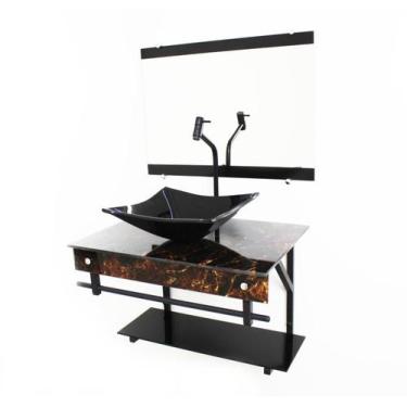 Imagem de Gabinete De Vidro para banheiro 50cm Apx Com Cuba Quadrada Marmorizado