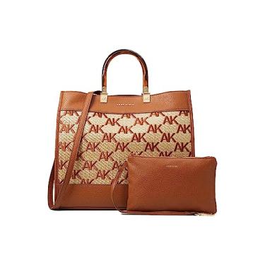 Imagem de Anne Klein Bolsa grande em canudo AK bordado, Selim natural/sela, One Size