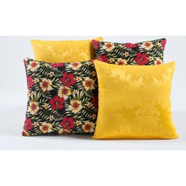 Imagem de 4 Capas de Almofadas Decor Lovers Floral vermelho e Amarelo - Doce Lar