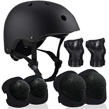 Imagem de ZLEIOUY Capacete ajustável para crianças, com conjunto de equipamentos de proteção esportivos, joelheiras de pulso para crianças de 3 a 8 anos, meninos e meninas, skate, scooter, conjunto de capacetes de patins