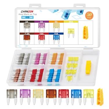 Imagem de Chanzon Fusível de mini lâmina ATM APM listado pela UL sortido (2A 3A 5A 7,5A 10A 15A 20A) para carro, caminhão, trailer, barco a motor automotivo, 50 peças