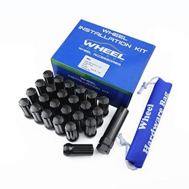 Imagem de WHEEL CONNECT Porcas estriadas, 35,5 x 3,5, bolota para assento cônico. Conjunto de 24 com 1 chave e 1 bolsa de armazenamento, para roda de afinador personalizada de reposição, aço, acabamento preto.