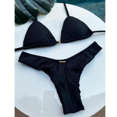 Imagem de Biquíni Feminino Fio Dental Bojo Removível Asa Delta Canelado Cortinin