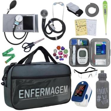 Imagem de Kit Bolsa Cores Aparelho Pressao Esfigmomanometro Medidor de Glicose C