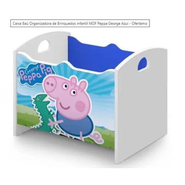Imagem de Caixa Baú de Brinquedos infantil MDF George Azul - Branco - OFERTAMO