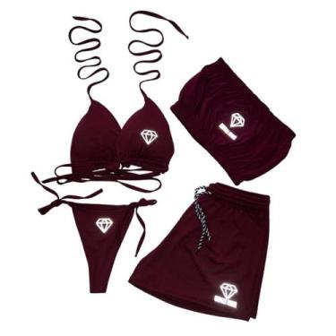 Imagem de Conjunto Biquíni Cortininha Gringas Model + Short, Bordô 1, UNICO 