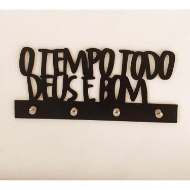 Imagem de Porta chave de MDF parede - O TEMPO TODO DEUS É BOM com fita 3m com 4 
