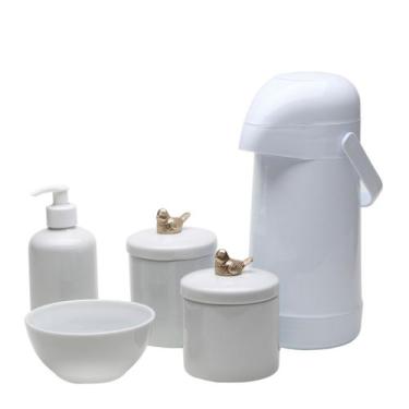 Imagem de Potes, Garrafa, Molhadeira e Porta Álcool-Gel Passarinho Dourado Quart