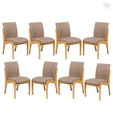 Imagem de Kit 8 Cadeiras de Jantar Estofada Lisboa Madeira Mel Linho Marrom Clar