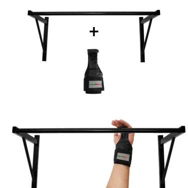 Imagem de Kit Barra Fixa de Parede + Luva Musculação Gancho Academia Natural Fitness-Unissex