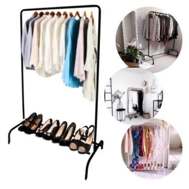 Imagem de Cabideiro De Roupas Arara De Roupas Com Sapateira Loja, Quarto Aço - M