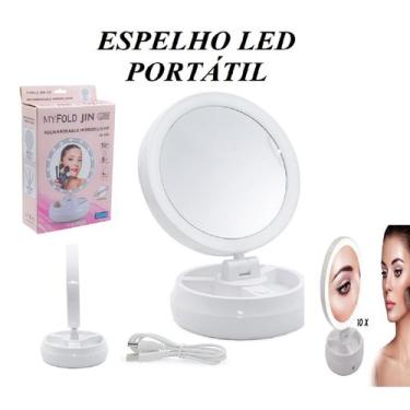 Imagem de Espelho De Mesa Dois Lados P/ Maquiagem Duplo Led Dobrável Camarim - E