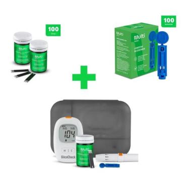 Imagem de Kit Medidor Glicose Completo + 100 Tiras + 100 Lancetas - Multilaser