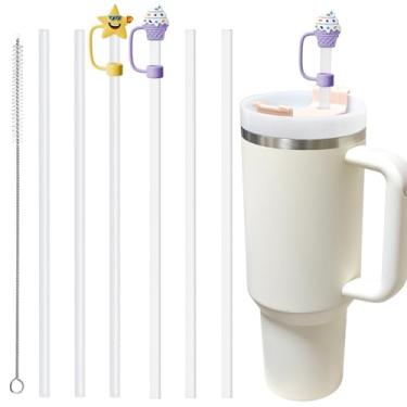 Imagem de WtrBtl Canudo de substituição com capa de canudo para Stanley Copo de 1,134 g 850 g Adventure Quencher, 6 canudos reutilizáveis, 2 capas de palha, 1 escova de limpeza | Stanley Straw Accessory, topo