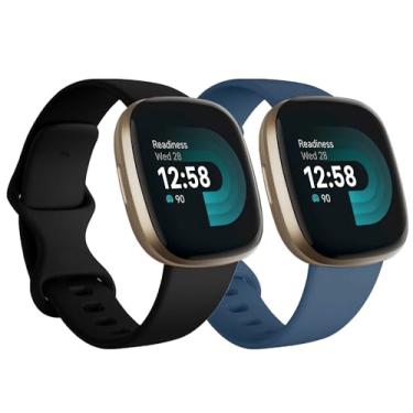 Imagem de Pulseiras de substituição compatíveis com Fitbit Versa 3/Versa 4/Sense/Sense 2, pulseiras de silicone ajustáveis clássicas, acessórios para mulheres e homens, pequenas, pretas + ardósia (pacote com 2)