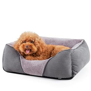 Imagem de MIXJOY Camas de cachorro para cães pequenos e médios, cama calmante para cães de tamanho pequeno, camas de gato para gatos internos laváveis, camas retangulares macias para animais de estimação sofá carinho, cama ortopédica de cachorro Sog, fundo antiderrapante (63,5 x 53,3 cm, cinza)