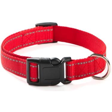 Imagem de OEFEO Coleira refletiva para cães pequenos, médios e grandes, coleiras de nylon ajustáveis com fivela de liberação rápida, vermelha G