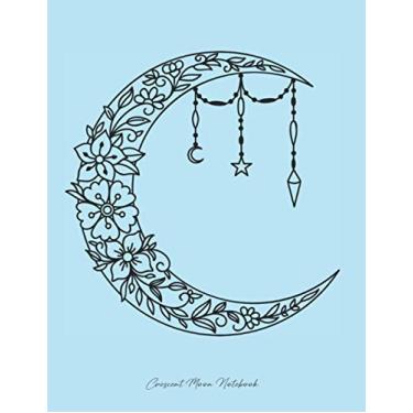Imagem de Crescent Moon Notebook: Pastel Blue Boho Style Design Yoga Notebook Lined Paper Bohemian Floral Crescent Moon Journal Diary Composition Book (8.5 x 11 Large)