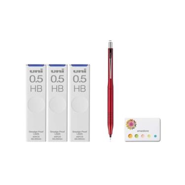 Imagem de Lapiseira uni Kuru Toga Advance modelo de atualização de 0,5 mm, corpo vermelho (M510301P.15) + grafite de lapiseira Uni, grafite à prova de manchas "The Uni", conjunto HB 3 de 0,5 mm e notas adesivas