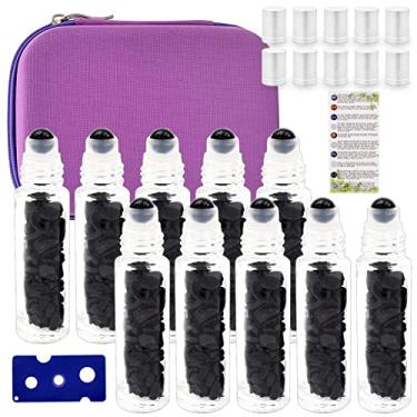 Imagem de Frasco de óleo essencial EVA para transporte de viagem e 10 peças de garrafas de rolo de pedras preciosas de óleo essencial vidro fosco dentro de 10 ml de lascas de cristal de cura Feng Shui Roller