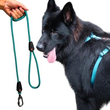 Imagem de Peitoral H Com Antipuxão e Guia de Corda Mosquetão Trava e Rosa (Azul Tiffany, Médio)