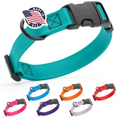 Imagem de Coleira para cachorro à prova d'água com fivela de liberação rápida, revestimento forte, de nylon com odor - à prova de odor para fácil cuidado Fácil de limpar, serve para cães pequenos, médios ou grandes.Dogline 1"W by 15-25"L verde