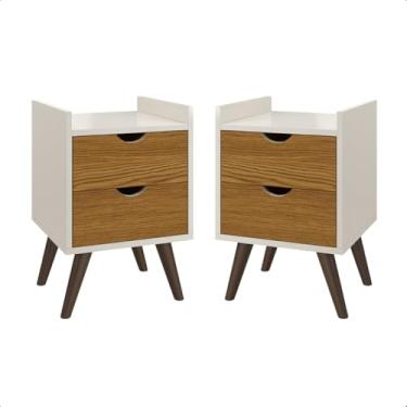 Imagem de Kit 2 Mesa de Cabeceira Criado Pés Antiumidade Corrediças Telescópicas Quarto Decor(Off/Nature)